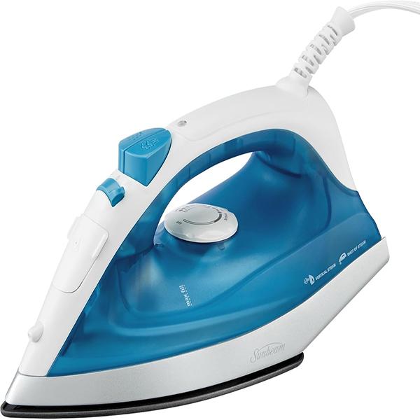 Sunbeam Compact Steam Iron - 1200 Watts, Non-Stick Soleplate, Powerful Shot of Steam, Horizontal or Vertical, Spray Mist, (White/Blue)