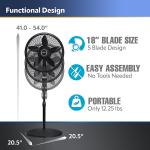 Lasko Oscillating Cyclone Pedestal Fan 1843 - Adjustable Height, Timer, Remote Control, 3 Speeds, for Bedroom, Living Room, Home Office, 18"