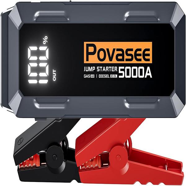 Povasee A40 5000A Car BatteryJump Starter - 12V Jump Box, for Car Up to All Gas or 10L Diesel Engine Battery,  Portable with 3" LCD Display Power Bank/Dual Output/LED Light