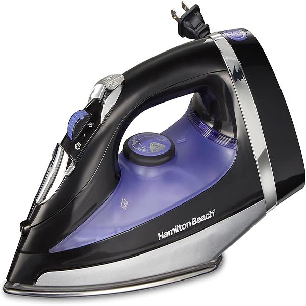 Hamilton Beach Steam Iron (14214) - For Clothes & Garment Steamer with Smooth Press Stainless Steel Soleplate, 1200 Watts, 8’ Retractable Cord, Black