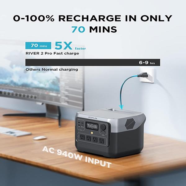 ECOFLOW Portable Power Station RIVER 2 Pro - 768Wh LiFePO4 Battery, 70 Min Fast Charging, AC Outlets