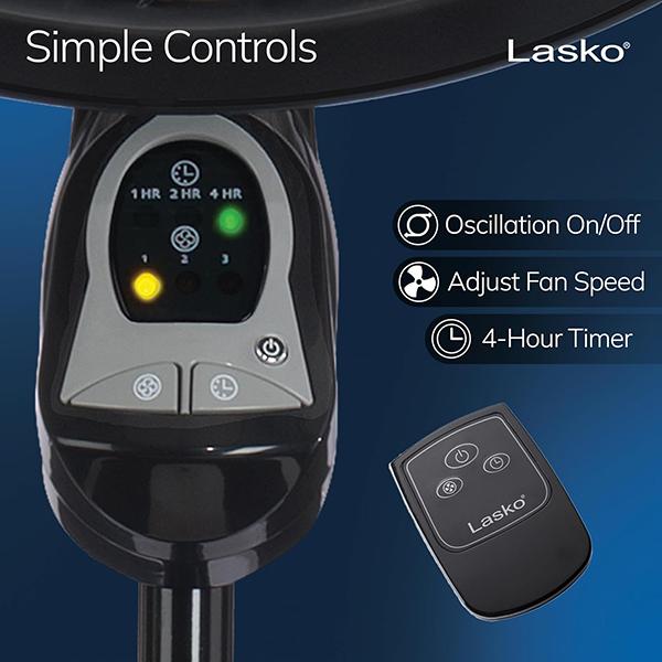 Lasko Oscillating Cyclone Pedestal Fan 1843 - Adjustable Height, Timer, Remote Control, 3 Speeds, for Bedroom, Living Room, Home Office, 18"