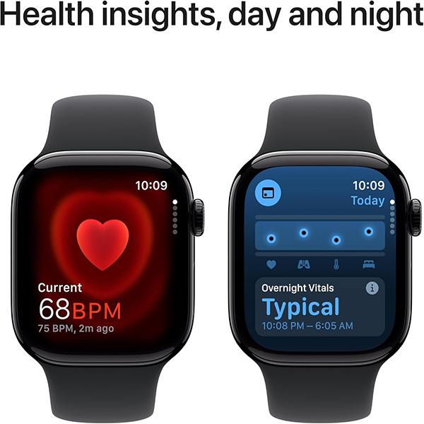 Apple Watch Series 10 (MWWE3LW/A) Smartwatch - with Jet Black Aluminium Case with Black Sport Band, GPS, Sleep Tracker