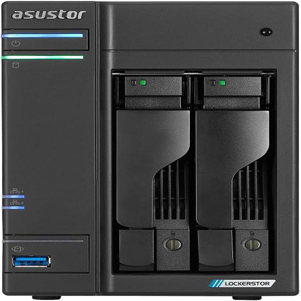 Asustor Lockerstor 2 Gen2 AS6702T Network Attached Storage - 2 Bay NAS, Quad-Core 2.0 GHz CPU, 4x M.2 NVMe slots (PCIe 3.0), Dual 2.5GbE, 4GB DDR4 RAM (10TB)