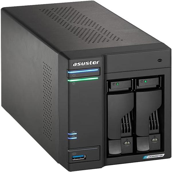Asustor Lockerstor 2 Gen2 AS6702T Network Attached Storage - 2 Bay NAS, Quad-Core 2.0 GHz CPU, 4x M.2 NVMe slots (PCIe 3.0), Dual 2.5GbE, 4GB DDR4 RAM (10TB)