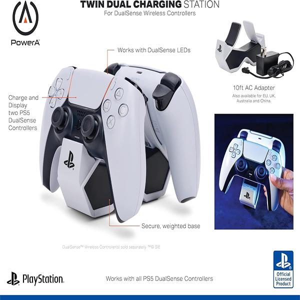 PowerA Twin Charging Station for Dualsense Wireless Controllers - Charge, Sony PlayStation PS5, Officially Licensed