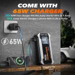 WOLFBOX 4000A Jump Starter - 12V Car Battery Jump Starter with 65W Quick Charger, LED Display, 24000mAh