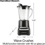 Hamilton Beach Wave Crusher Blender (54220) - For Smoothies, 40oz Glass Jar & 14 Functions, 700watts, Stainless Steel, Black