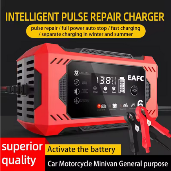 EAFC Car Battery Charger 12V 6A - Intelligent Fast Charging Pulse Full Auto-Stop Dual-Mode
