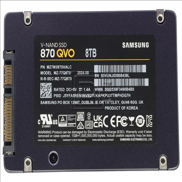 Samsung 870 QVO MZ-77Q8T0B 8TB 2.5" SSD - 6Gbps, 4-bit MLC V-NAND SED SATA. Solid State Drive