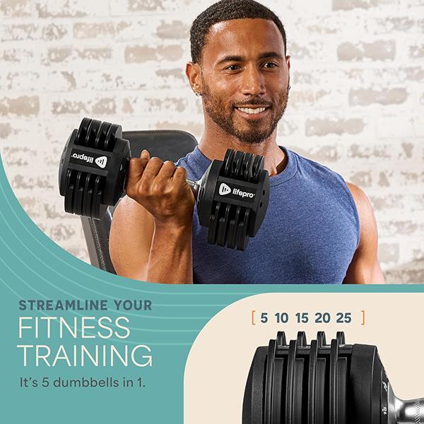 LifePro Adjustable Dumbbell Set – 5–25 lb Pair