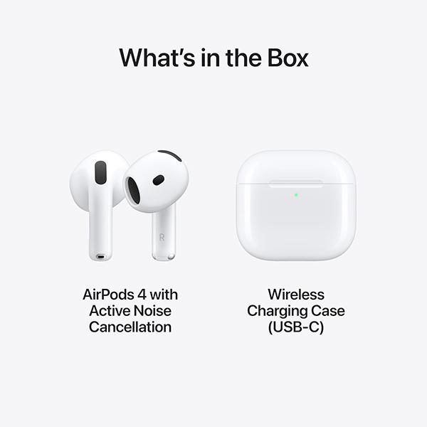 Apple AirPods 4 Wireless Earbuds - Bluetooth Headphones, with Active Noise Cancellation, Adaptive Audio, Transparency Mode, Personalized Spatial Audio, USB-C Charging Case (White)