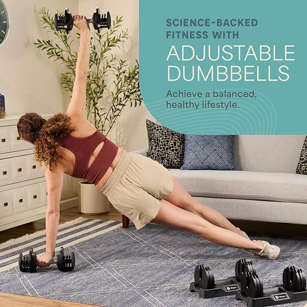 LifePro Adjustable Dumbbell Set – 5–25 lb Pair