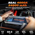 WOLFBOX 4000A Jump Starter - 12V Car Battery Jump Starter with 65W Quick Charger, LED Display, 24000mAh