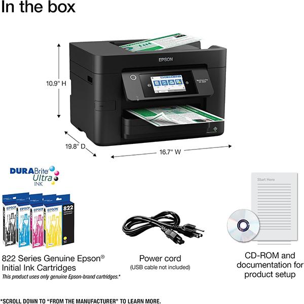 Epson Workforce Pro WF-4830 Wireless All-in-One Printer with Auto 2-Sided Print - Print, Copy, Scan and Fax, 500-sheet Paper Capacity, & 4.3" Color Touchscreen