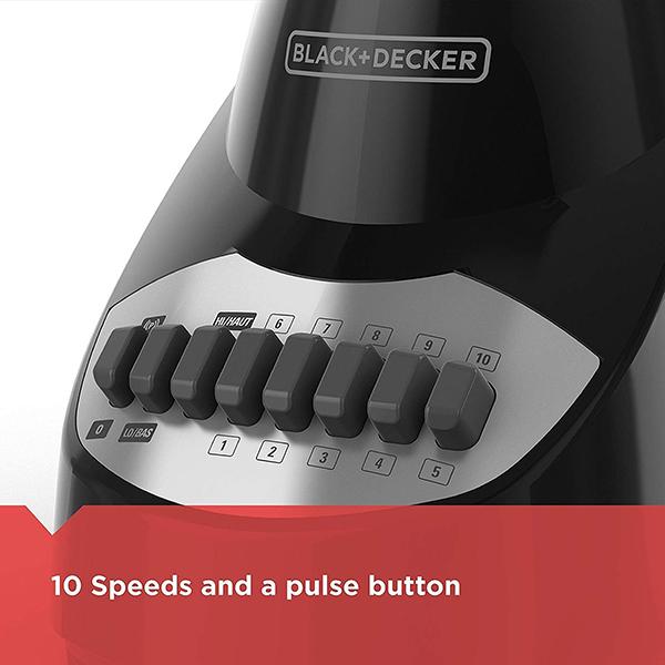 BLACK+DECKER 10-Speed Countertop Blender - Pulse Button, 6-Cup Glass Jar, Dishwasher-Safe, Stainless Steel Blade, Suction Feet (Glass)