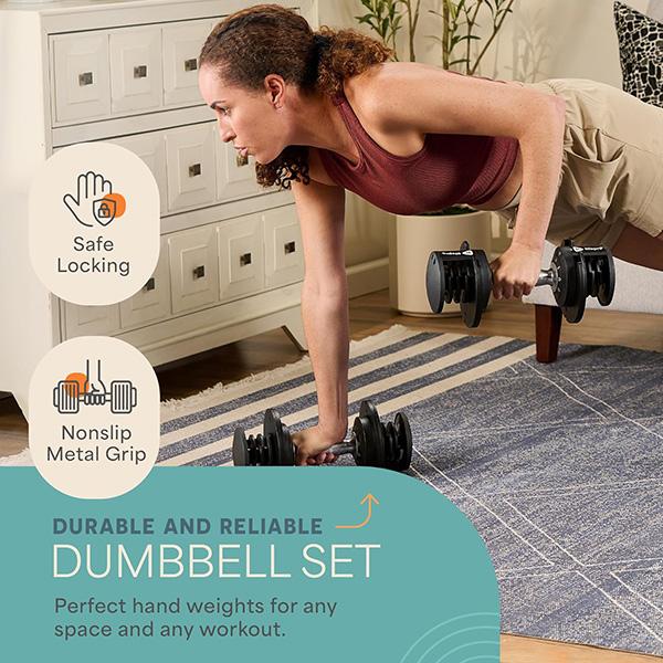 LifePro Adjustable Dumbbell Set – 5–25 lb Pair