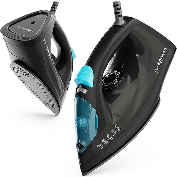 PurSteam Professional 1250W Steam Iron | Powerful Steamer with Burst of Steam & Spray | Non-Stick Soleplate, Easy Temperature Control & Auto Shut-Off