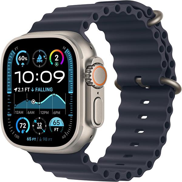 Apple Watch Ultra 2 49mm Smartwatch - Sport Watch with Natural Titanium Case with Navy Ocean Band, Fitness Tracker, GPS + Cellular