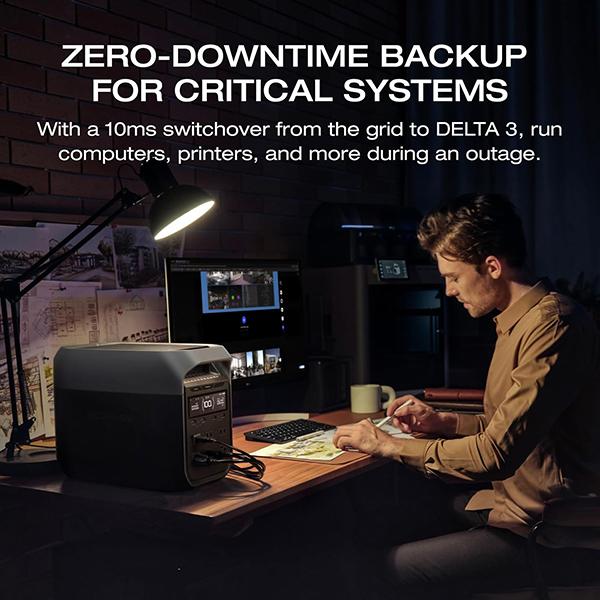 ECOFLOW DELTA 3 Portable Power Station - Full Charge in 43 Min, 1024Wh LiFePO4 Battery, 1800W AC for Home Backup Power, Camping & RVs