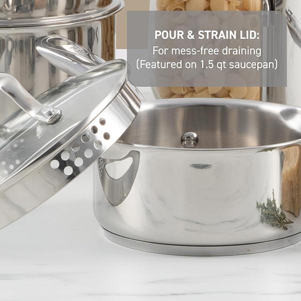 T-fal Stainless Steel Cookware Set 11 Piece Induction - Pots & Pans, Kitchen Cooking Set w/Fry Pans, Saucepans, Saute Pan, Dutch Oven, Steamer (Silver)