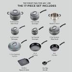T-fal Ultimate Hard Anodized Nonstick Cookware Set 17 Piece - Oven Broiler Safe 400F, Kitchen Cooking Set w/Fry Pans, Saucepans, Saute Pan, Griddle, Pots & Pans, Dishwasher Safe (Black)