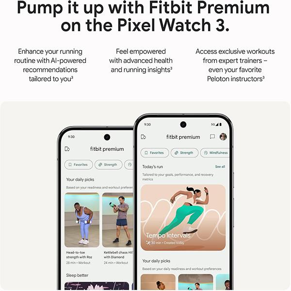 Google Pixel Watch 3 (Latest Model) Android Smartwatch - Heart Rate Tracking, Fitbit Advanced Running, Fitness Insights, 24-Hour Battery, Aluminum Case, Wi-Fi