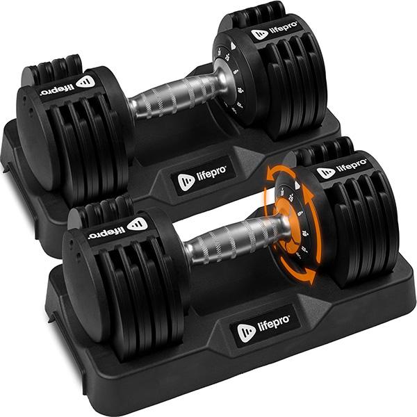 LifePro Adjustable Dumbbell Set – 5–25 lb Pair
