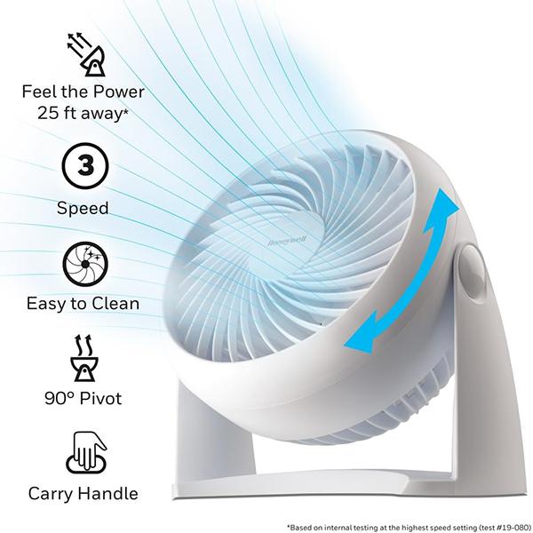 Honeywell HT-904 TurboForce Tabletop Air Circulator Fan - Small, Quiet Personal Fan for Home or Office, 3 Speeds & 90 Degree Pivoting Head (White)