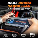 WOLFBOX 3000A Jump Starter - 12V Car Battery Jump Starter, 65W Quick Charge(Adapter Not Included) 16000mAh for 8L Gas 6L Diesel Engine
