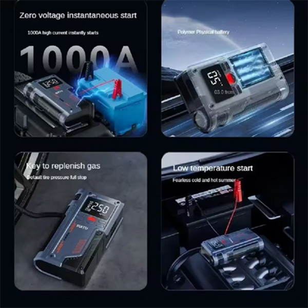 EAFC Electric Tire Pump with Light Jump Starter - Portable Car Inflator Pump Power Display Air Compressor for Car 150PSI