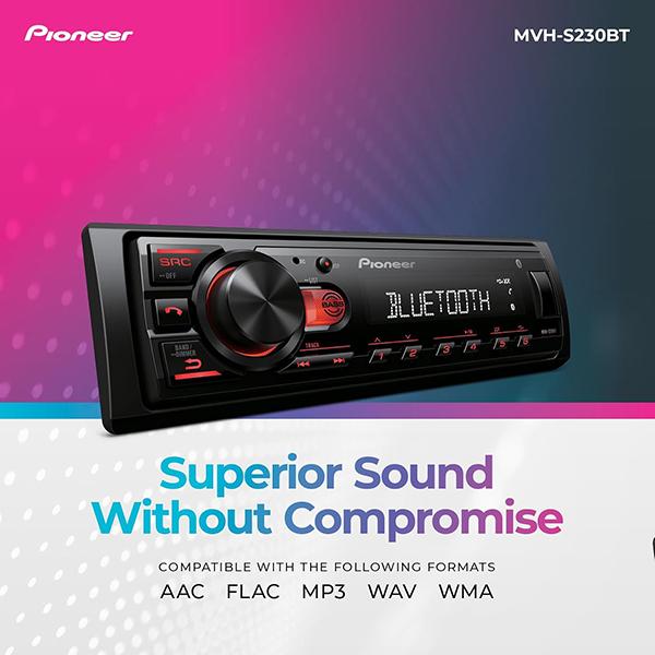 Pioneer MVH-S230BT Bluetooth Car Stereo with USB Inputs - Smartphone Connectivity, Hands-Free Calling