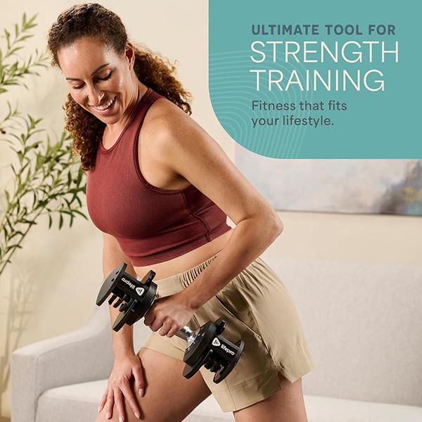 LifePro Adjustable Dumbbell Set – 5–25 lb Pair
