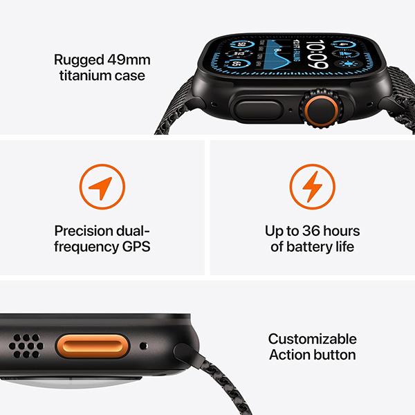 Apple Watch Ultra 2 49mm Smartwatch - Sport Watch with Natural Titanium Case with Navy Ocean Band, Fitness Tracker, GPS + Cellular