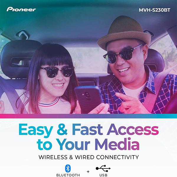 Pioneer MVH-S230BT Bluetooth Car Stereo with USB Inputs - Smartphone Connectivity, Hands-Free Calling