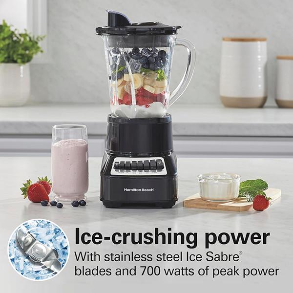 Hamilton Beach Wave Crusher Blender (54220) - For Smoothies, 40oz Glass Jar & 14 Functions, 700watts, Stainless Steel, Black