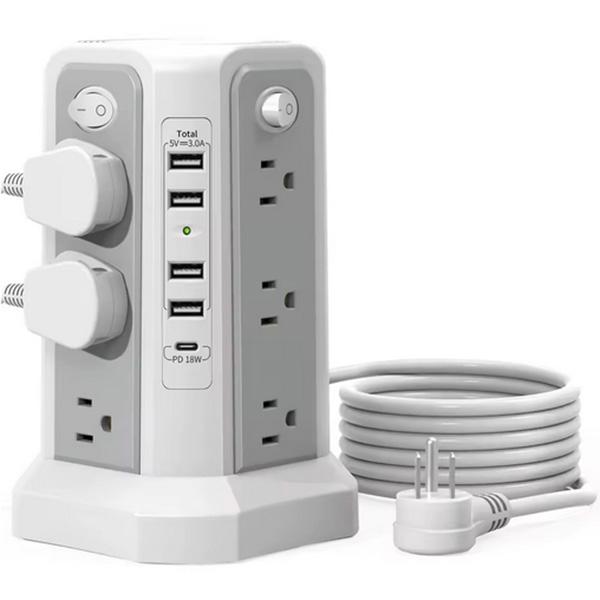 Passus Surge Protector Power Strip Tower Outlet - 10FT Extension Cord with 12 AC Outlets 5 USB Charging Ports(1 USB C PD18W)
