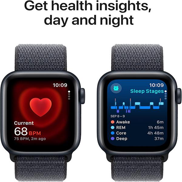 Apple Watch SE (2nd Gen) [GPS 40mm] Smartwatch - with Midnight Aluminum Case with Ink Sport Loop, Fitness & Sleep Trackers (Small/Medium)