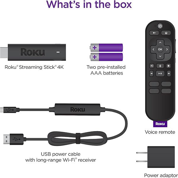 Roku Streaming Stick 4K - Portable Roku Streaming Device 4K/HDR/Dolby Vision with Voice Remote