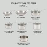 T-fal Stainless Steel Cookware Set 11 Piece Induction - Pots & Pans, Kitchen Cooking Set w/Fry Pans, Saucepans, Saute Pan, Dutch Oven, Steamer (Silver)