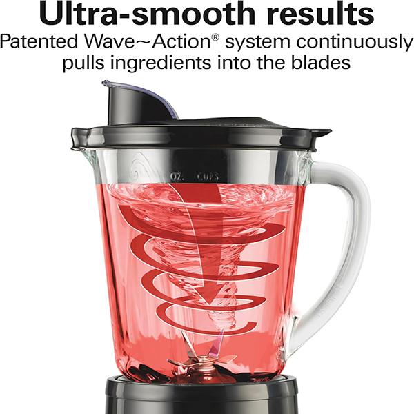 Hamilton Beach Wave Crusher Blender (54220) - For Smoothies, 40oz Glass Jar & 14 Functions, 700watts, Stainless Steel, Black