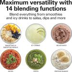 Hamilton Beach Wave Crusher Blender (54220) - For Smoothies, 40oz Glass Jar & 14 Functions, 700watts, Stainless Steel, Black