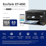 Epson EcoTank ET-4850 Wireless All-in-One Cartridge-Free Supertank Printer - with Scanner, Copier, Fax, ADF and Ethernet – Black